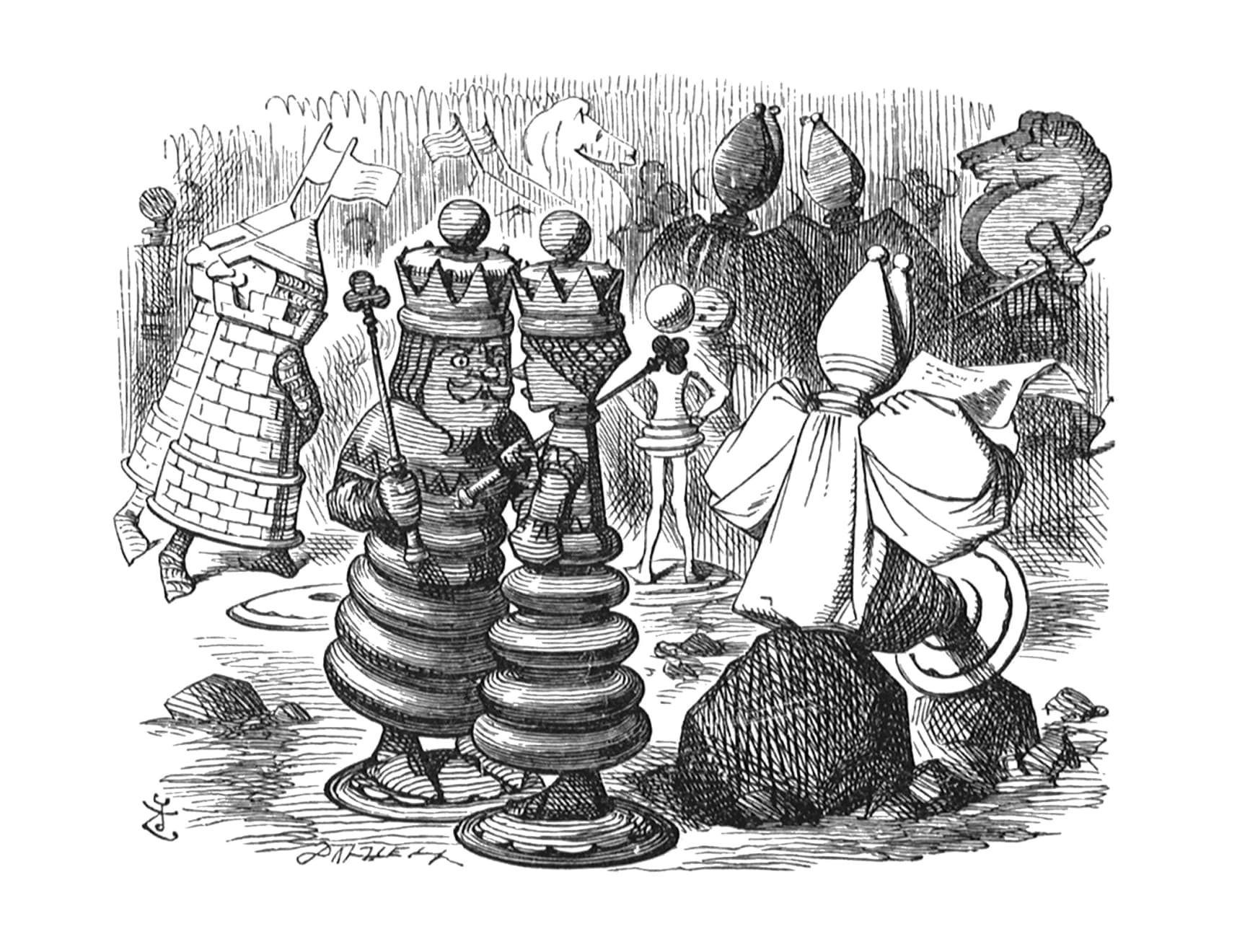 John Tenniel, The chessmen were walking about, two and two!, 1988