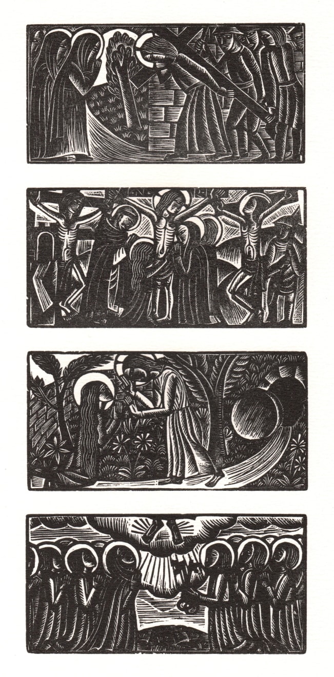 David Jones, A Child’s Rosary Book: The Carrying of the Cross; The Crucifixion; The Resurrection; The Ascension (duplicate)