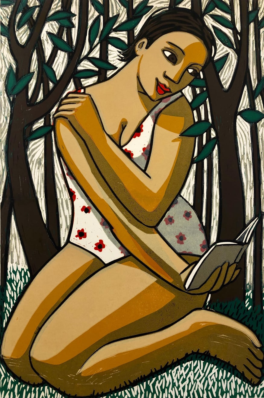 Summer Secret Bid Auction 2022, LOT 113: Anita Klein - Reading in the Woods, 2012