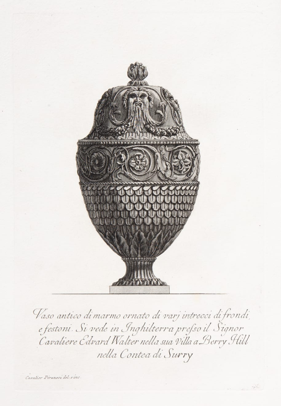 Giovanni Battista Piranesi, Vase ornamented with masks on the lid, 1773-78