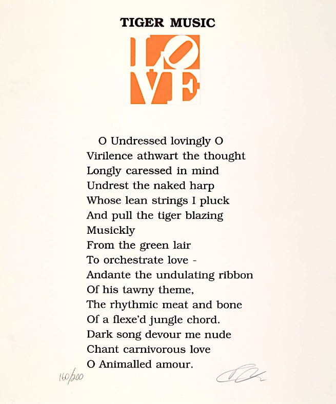 Christmas Secret Bid Auction 2024, LOT 119: Robert Indiana - Tiger Music, 1996