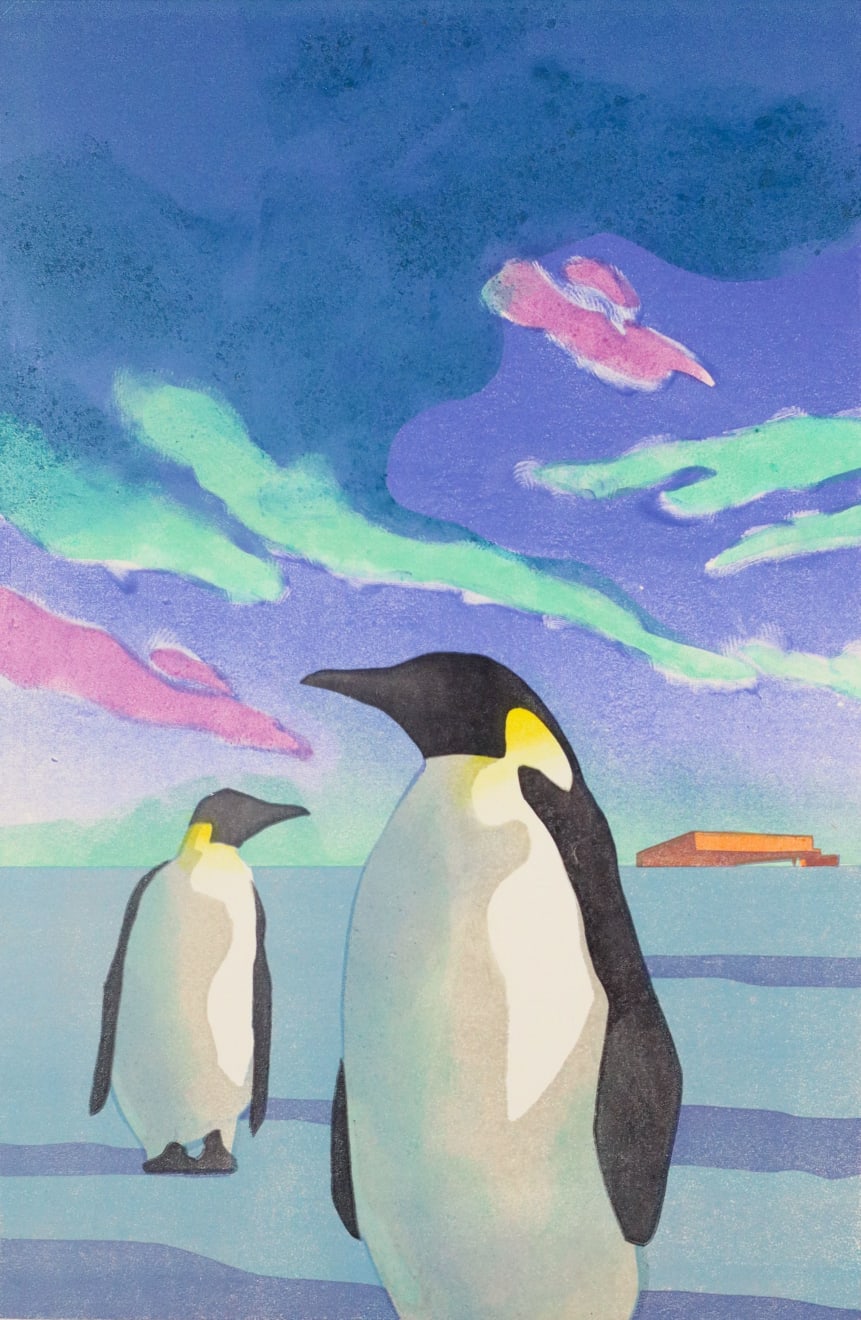 Paul Catherall, Penguin and Southern Lights, 2024
