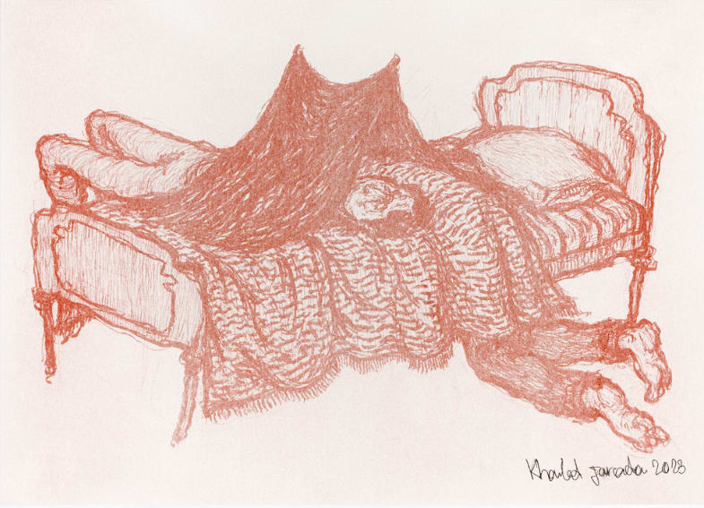 Khaled Jarada, I Can't See Anything Under the Covers (2024) Risograph 20.2 x 28 cm