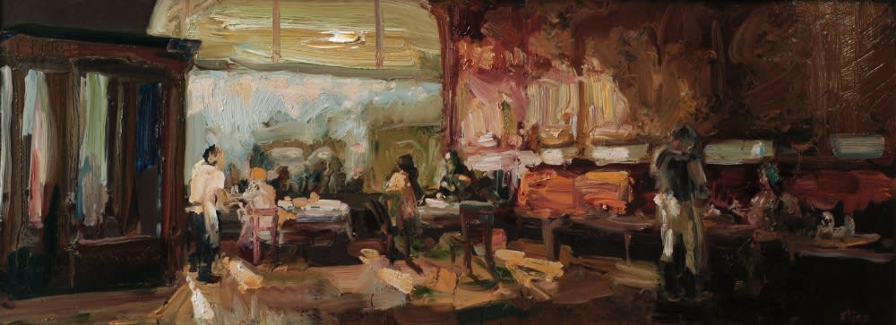 Douwe Elias - Antwerps café - 2015 - olieverf op paneel - 30 x 80 cm