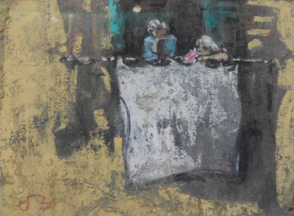 Onno Boerwinkel - Donne sul balcone - Roma - 2013 - pastel op papier - 8 x 13 cm
