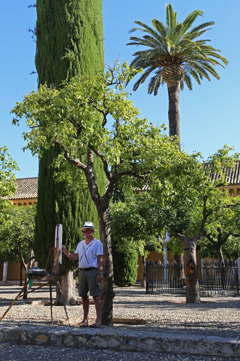 Gerard Byrne sketching plein air Patio de Naranjos, Cordoba Mosque Cathedral, Spain