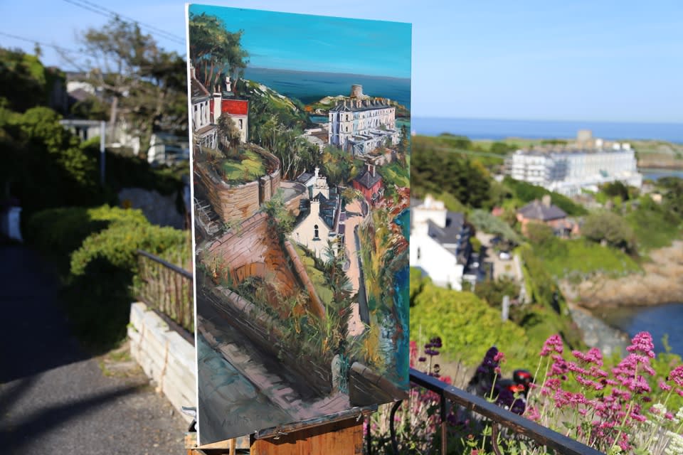 'Sorrento Terrace' plein air painting by Gerard Byrne, photo Colm Murphy