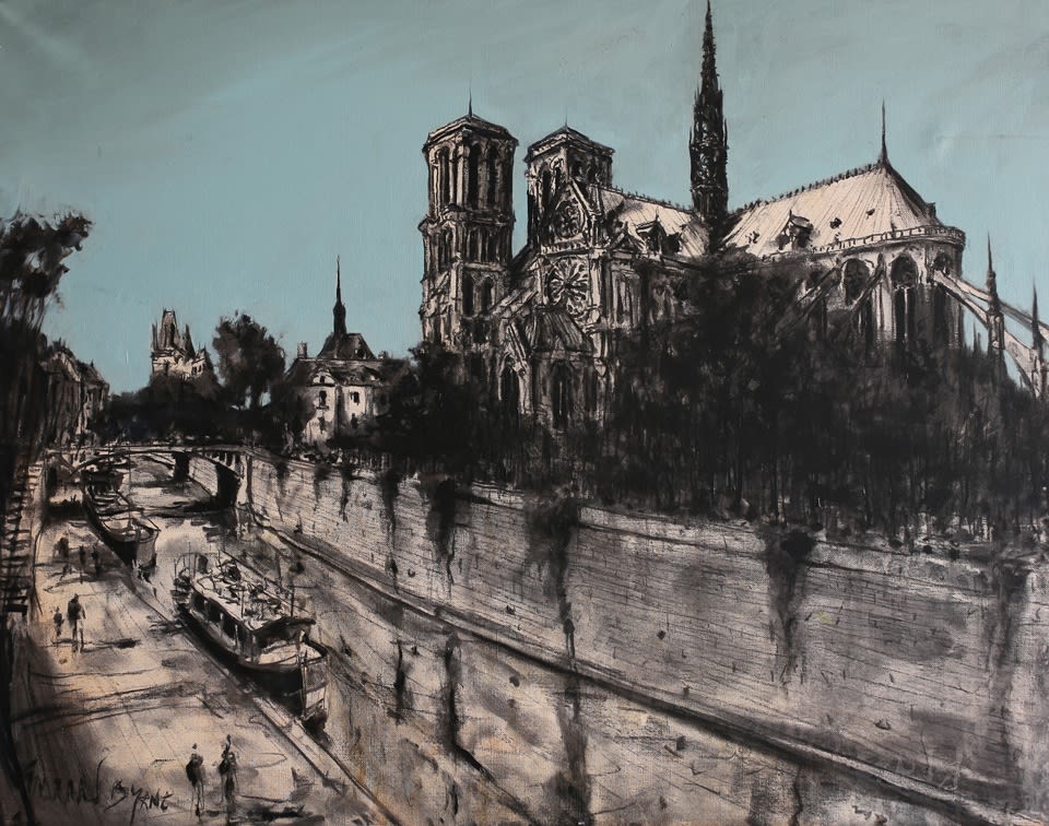 Notre Dame' plein air charcoal drawing by Gerard Byrne, Paris