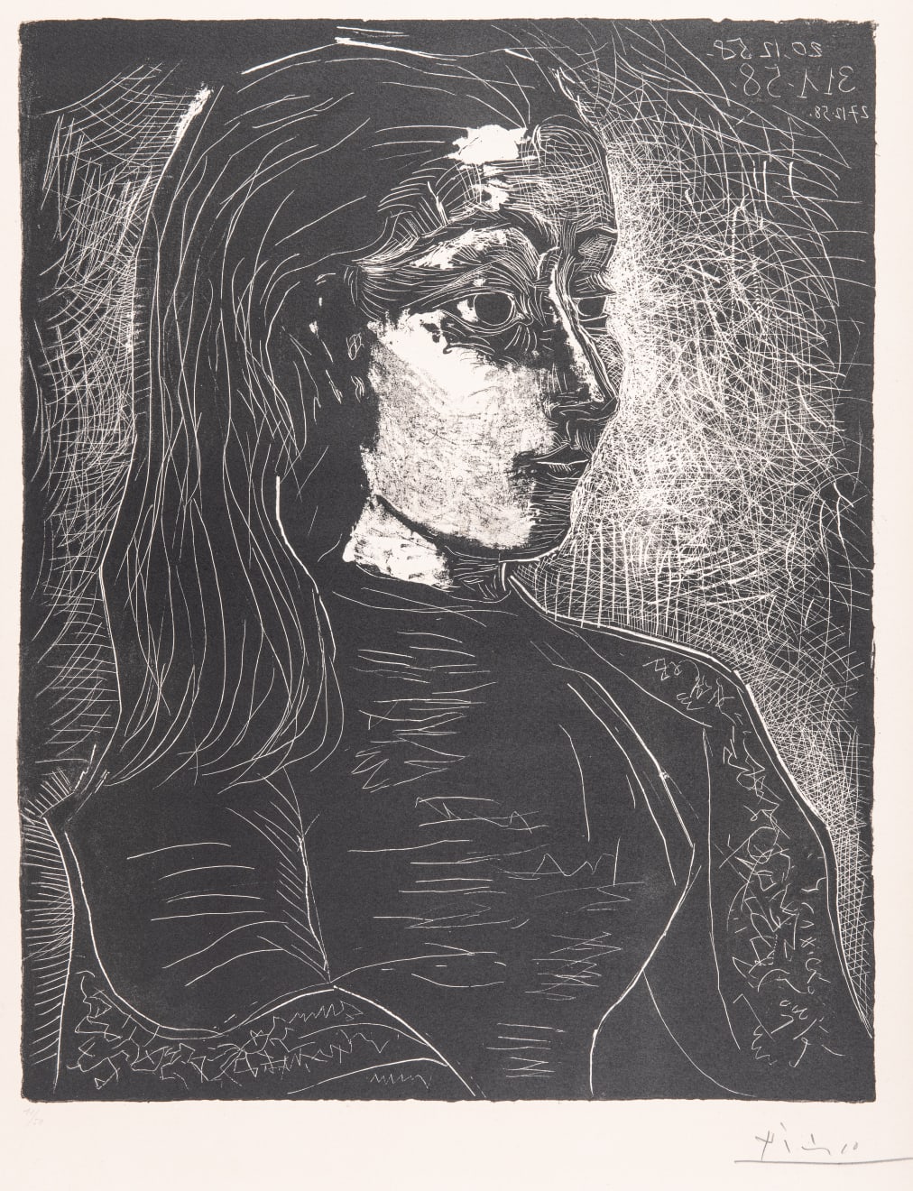 PABLO PICASSO, Jacqueline de Profil à droite (Bloch 854), 1958 (December 27, Cannes)