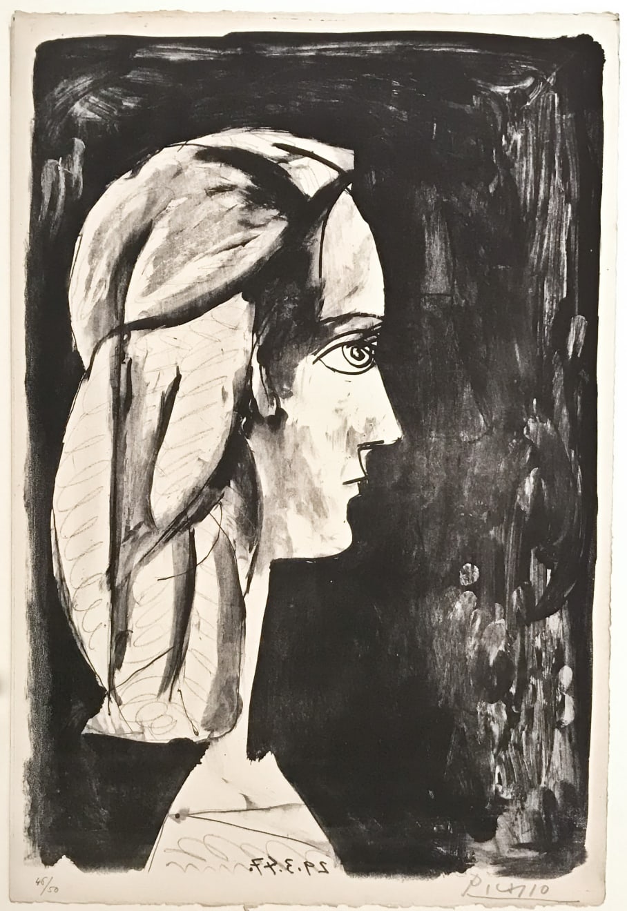 PABLO PICASSO, Profil au fond noir (Bloch 437), 1947 (March 29)