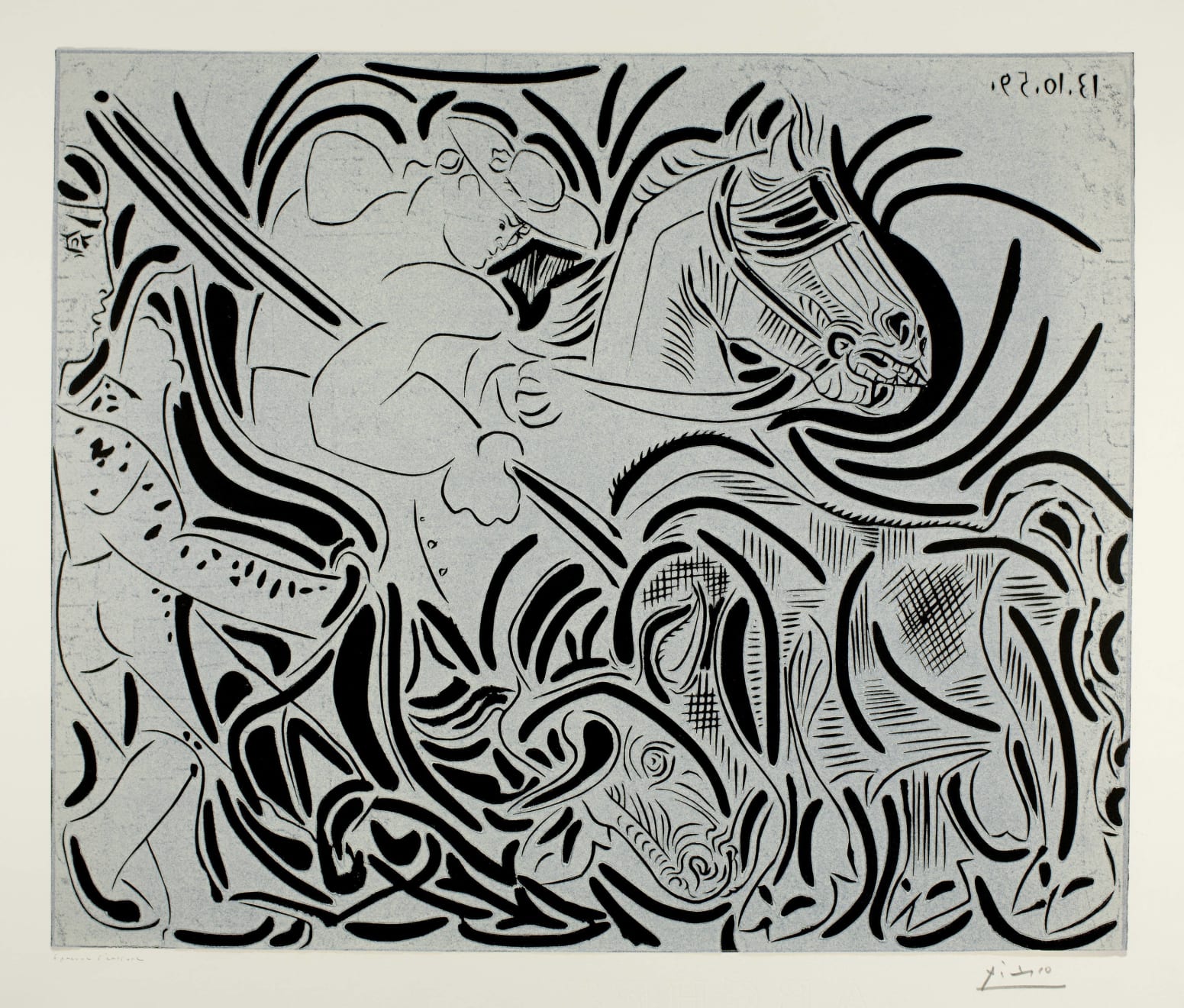 PABLO PICASSO, Picador et torero attendant le paseo de cuadrillas (Bloch 920), 1959