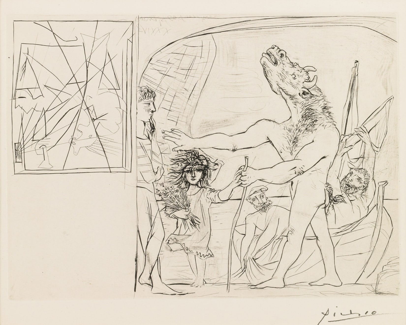 PABLO PICASSO, Minotaure aveugle guidé par une Petite Fille aux Fleurs (Bloch 222), 1934 (September 22, Boisgeloup)