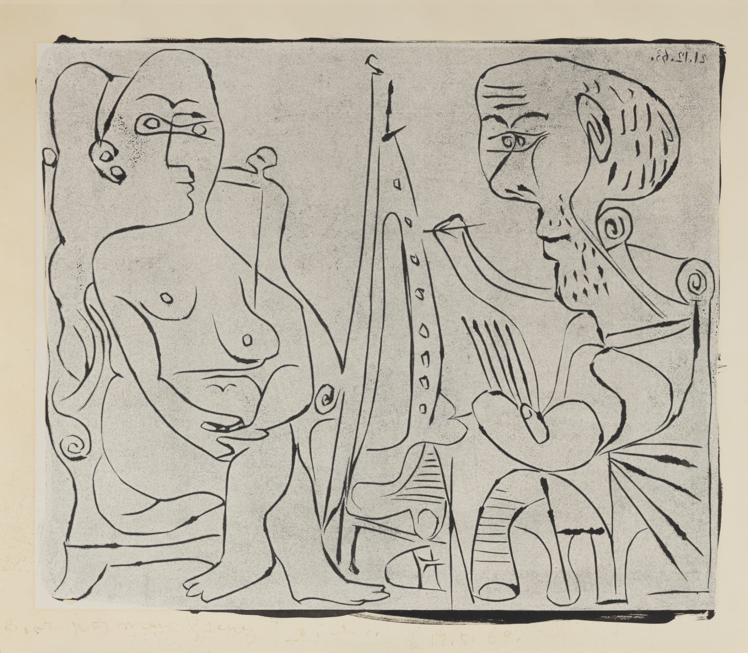 PABLO PICASSO, Peintre et modèle au fauteuil (Baer 1347), 1963