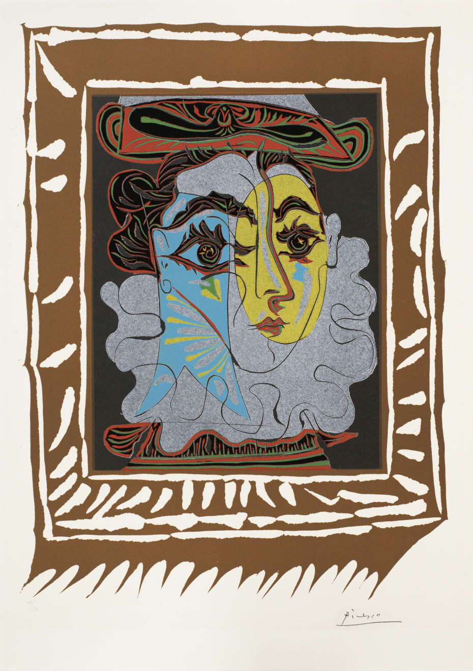 PABLO PICASSO, Portrait de femme à la fraise et au chapeau (Bloch 1145), 1962