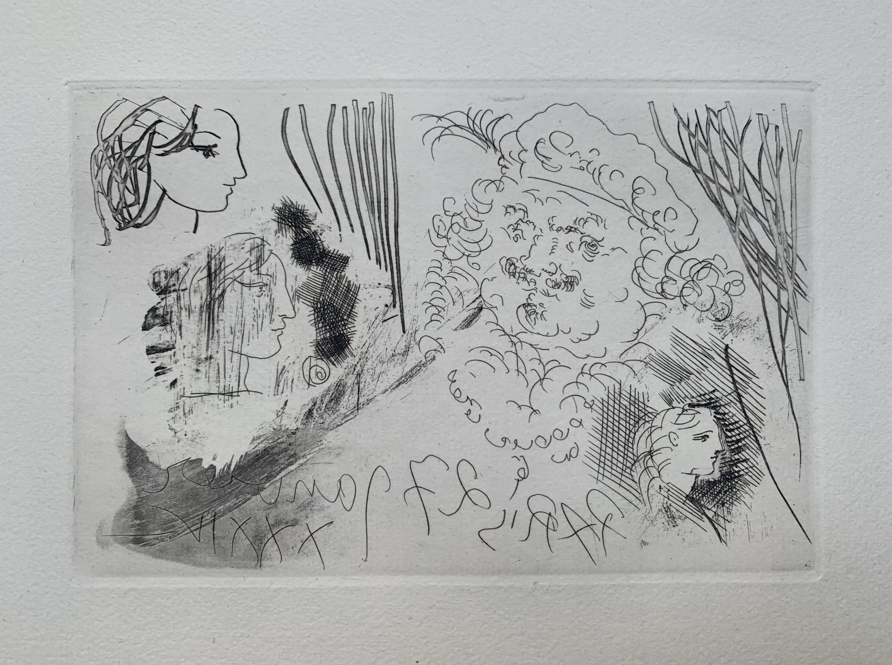 PABLO PICASSO, Feuille d’Études. Profils de Marie-Thérèse et Tête de Rembrandt au Béret (Bloch 207), 1934 (January 27, Paris)