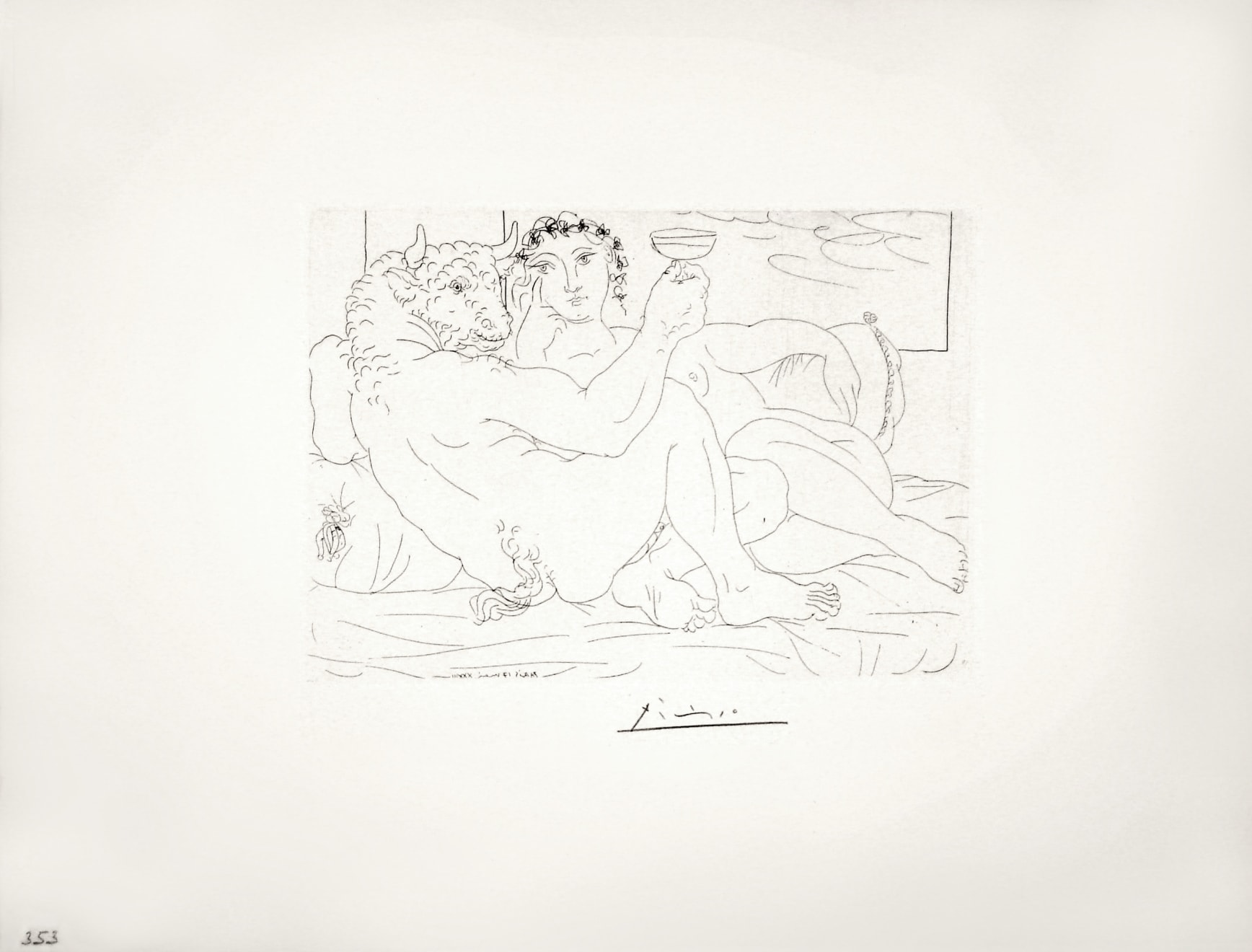 PABLO PICASSO, Le Repos du Minotaure: Champagne et Amante (Bloch 190), 1933 (May 17, Paris)