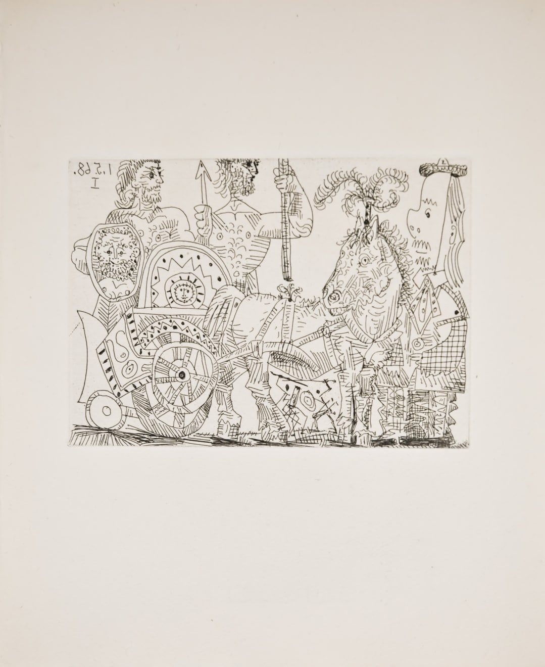 PABLO PICASSO, Cirqu: Char Romain, et Clown (Bloch 1541), 1968 (May 1.I, Mougins)