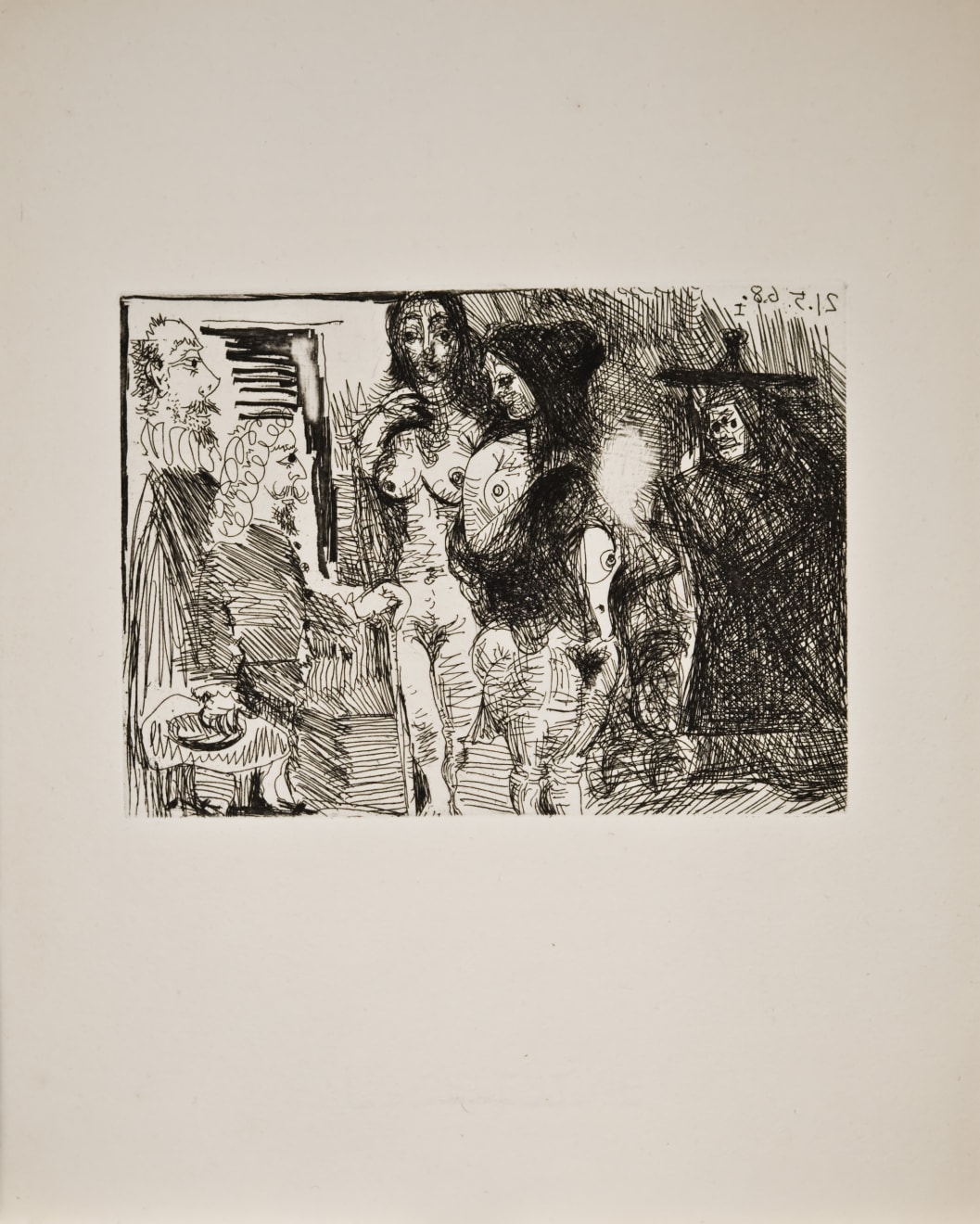 PABLO PICASSO, La Célestine présentant ses Deux Pensionnaires à Deux Clients (Bloch 1581), 1968 (May 21.I, Mougins)