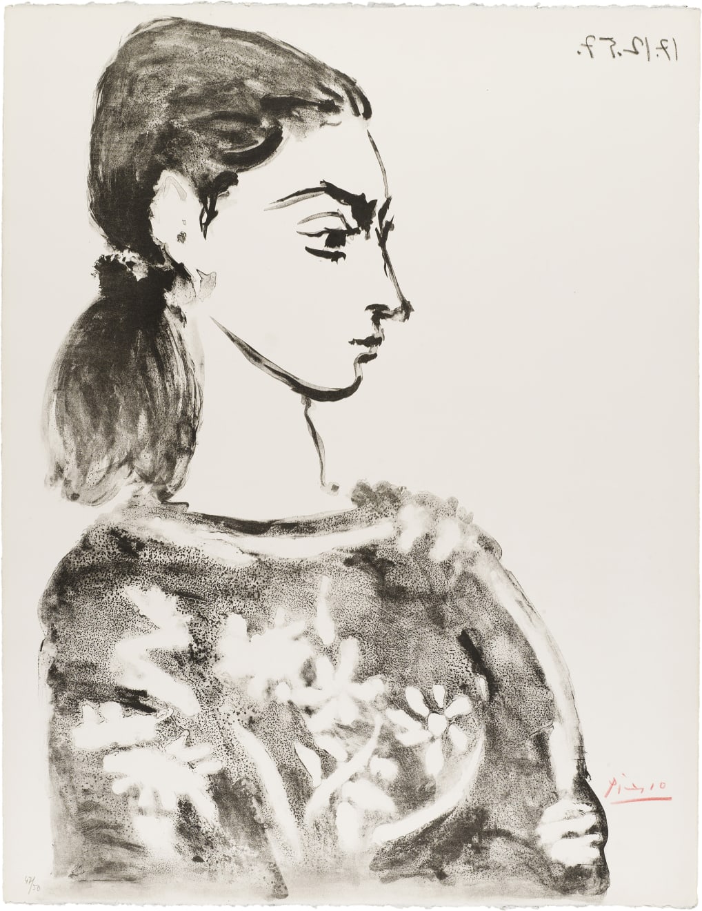 PABLO PICASSO, Femme au Corsage à Fleurs (Bloch 846), 1957 (December 17, Cannes)
