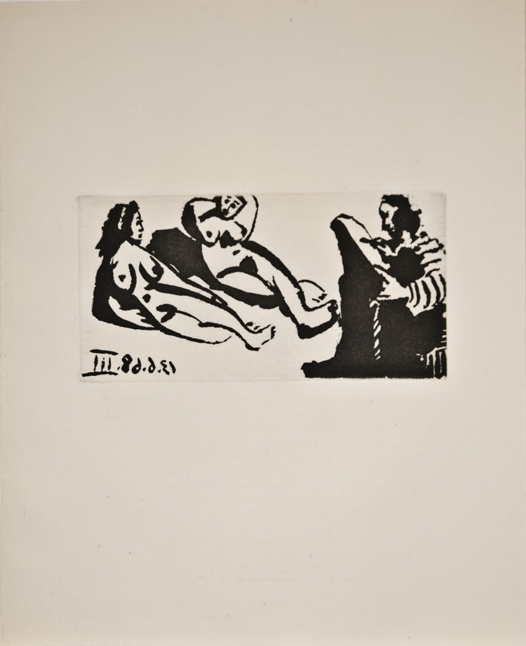 PABLO PICASSO, Peintre, ou Écrivain, avec Deux Femmes (Bloch 1637), 1968 (June 13.III, Mougins)