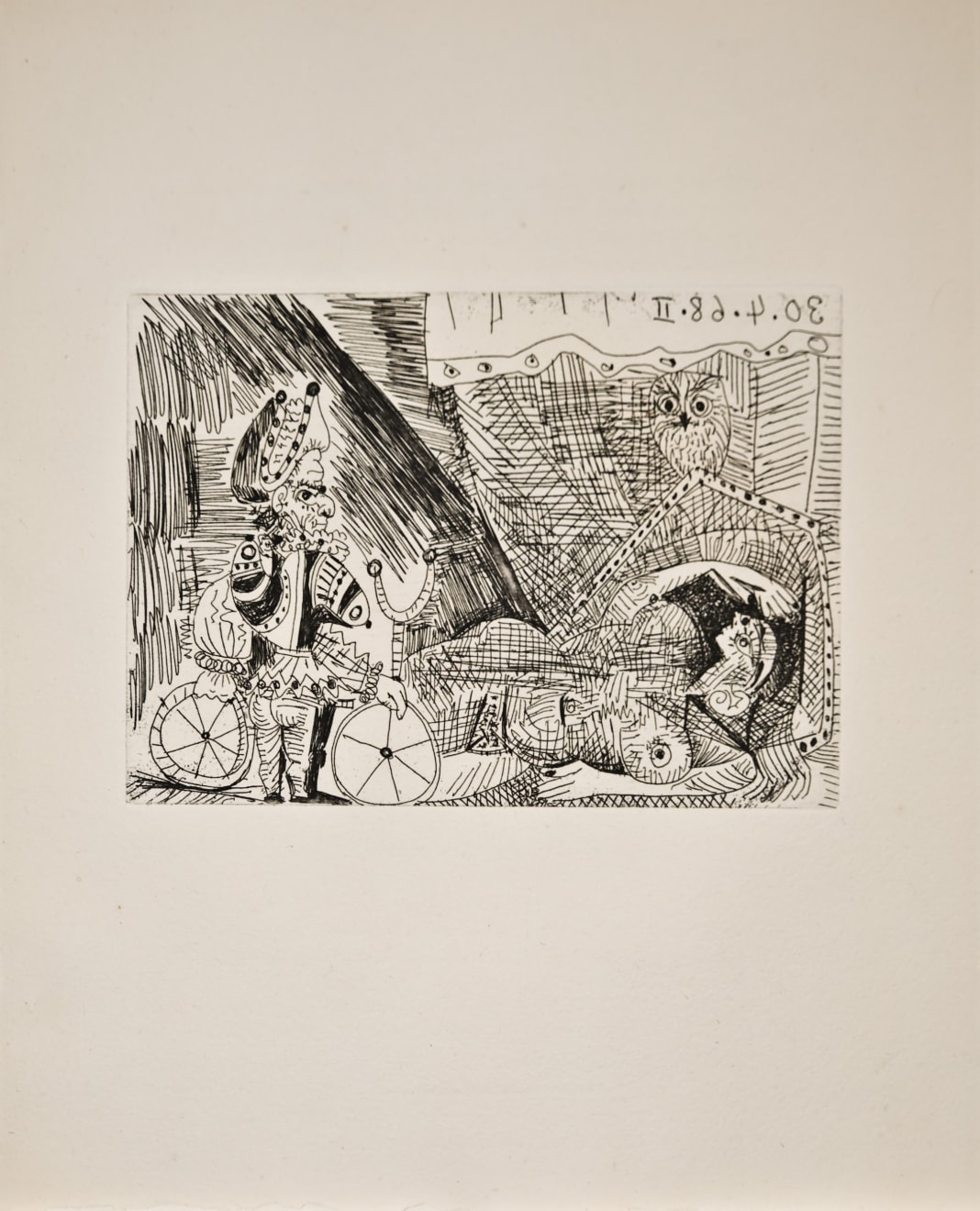 PABLO PICASSO, Polichinelle avec un Bicyclette d'Acrobate, et Odalisque au Hibou (Bloch 1540), 1968 (April 30.II, Mougins)