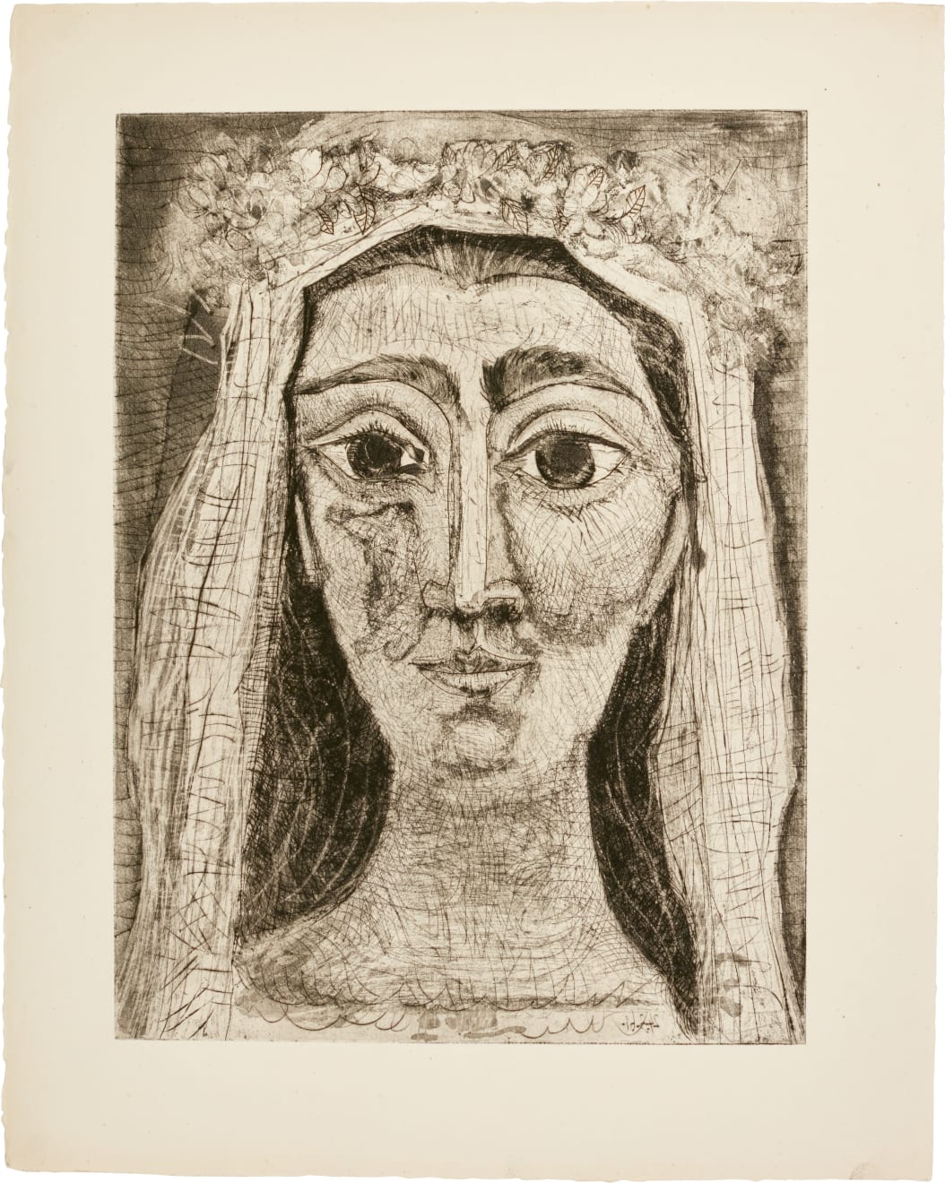 PABLO PICASSO, Jacqueline en Mariée, de face I (Baer 1089 (15th state)), 1963