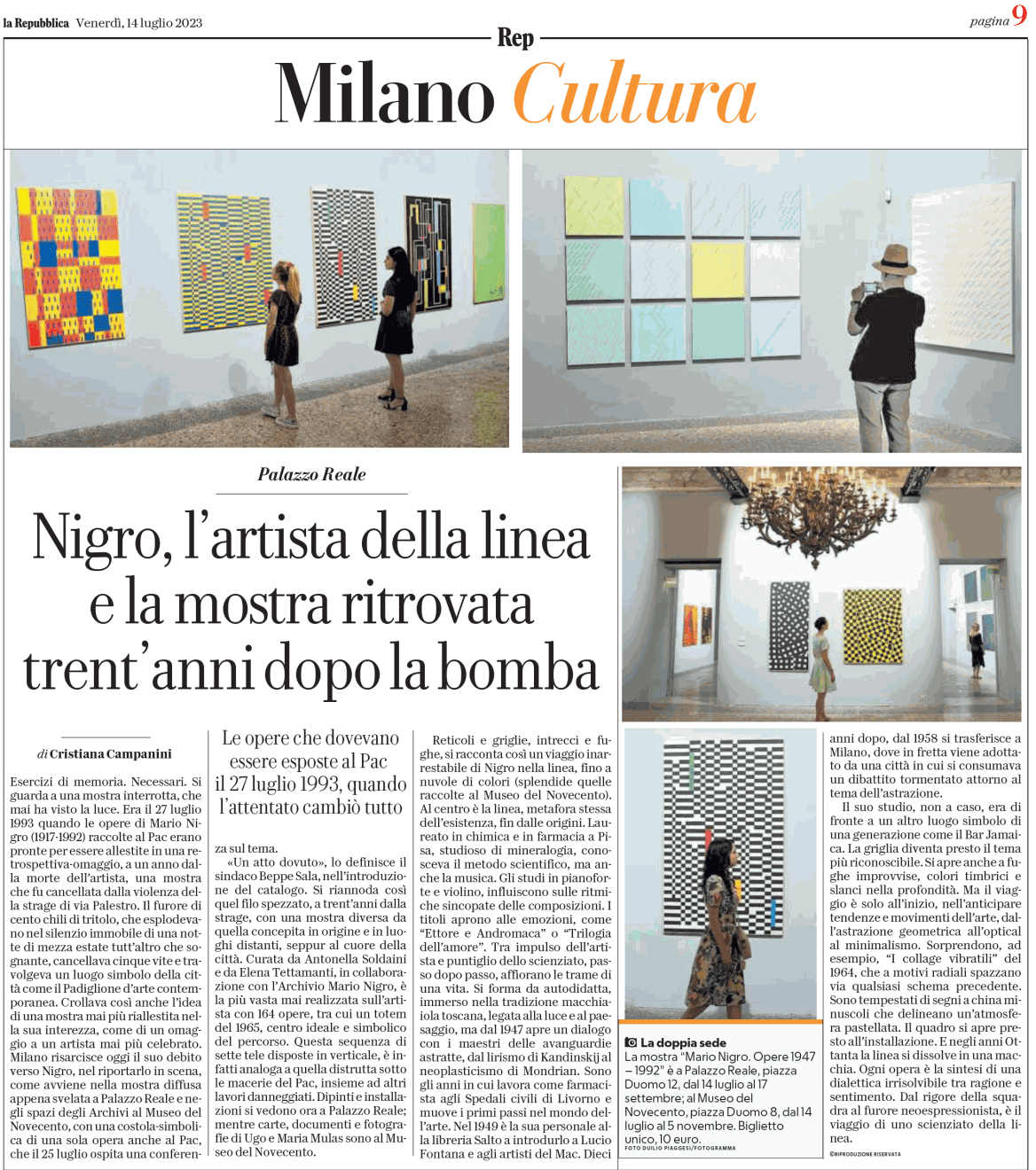 Articolo dedicato alla mostra, in La Repubblica Milano, 14 luglio 2023.