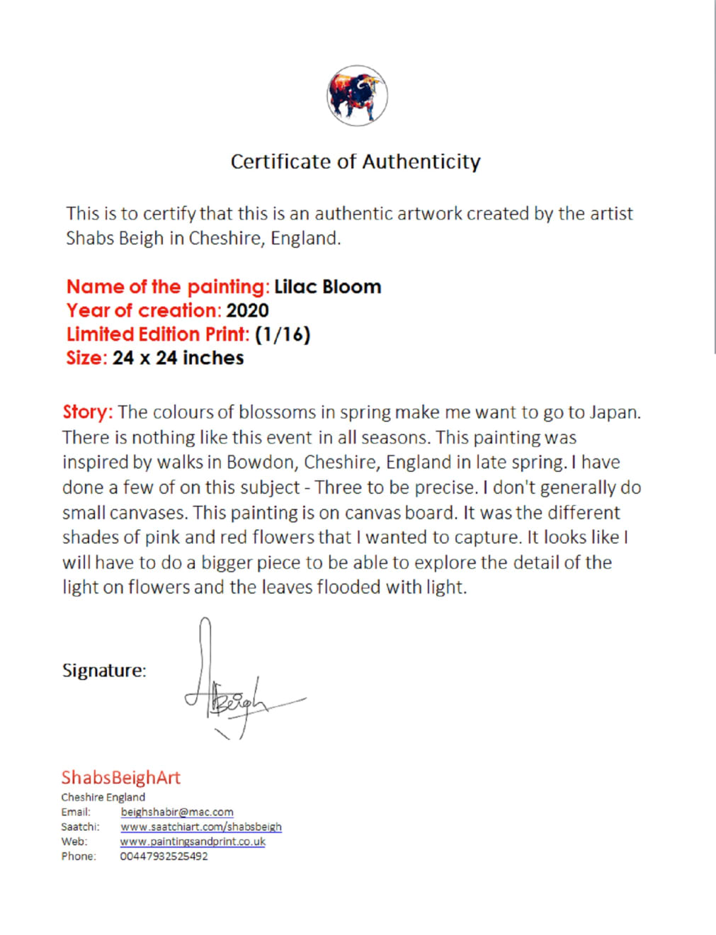 Shabs Beigh, Lilac Bloom - Limited Edition Print, 2020