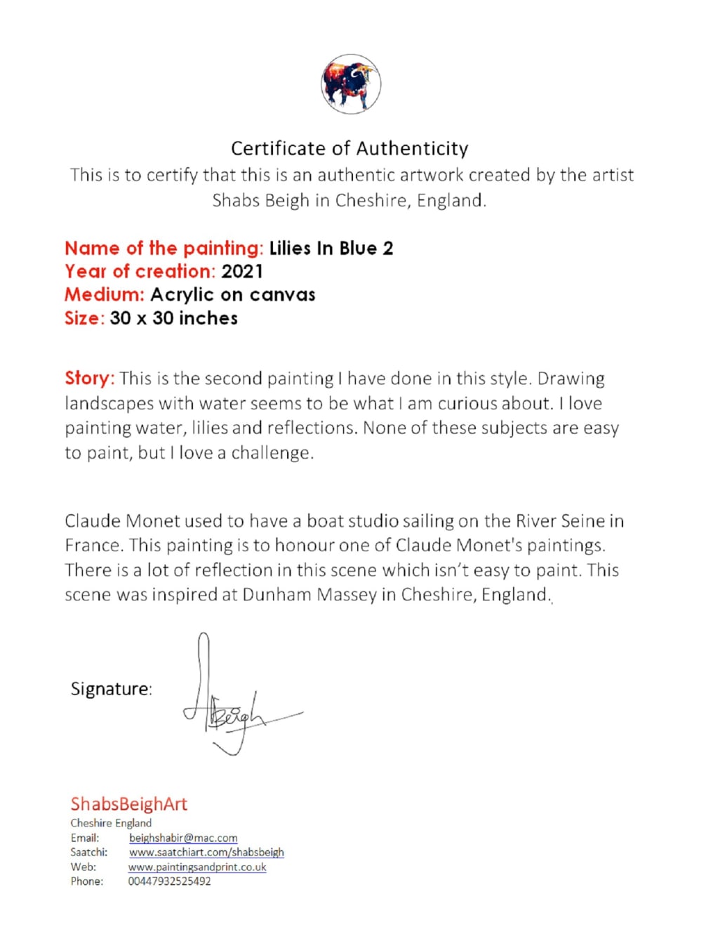 Shabs Beigh, Lilies In Blue 2, 2021