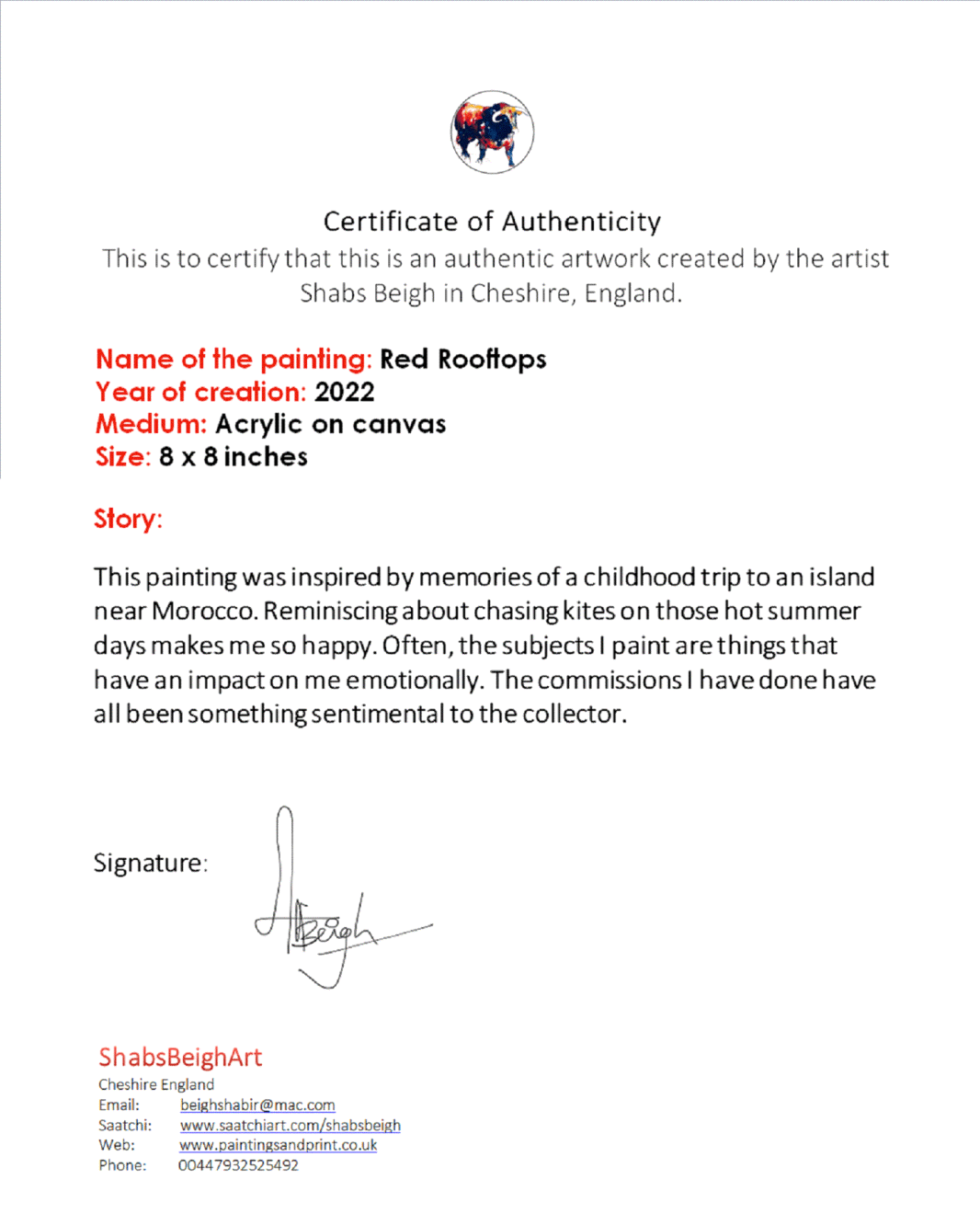 Shabs Beigh, Red Rooftops, 2022