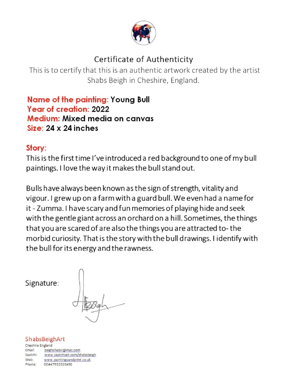 Shabs Beigh, Young Bull, 2022