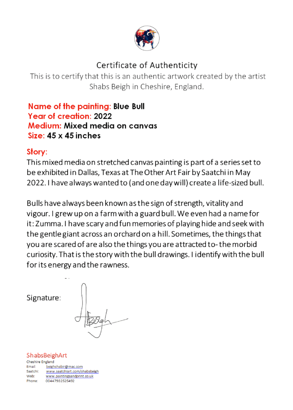 Shabs Beigh, Blue Bull, 2022