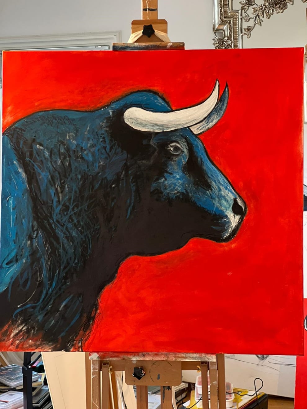Shabs Beigh, Blue Bull Head 2 - Red, 2022