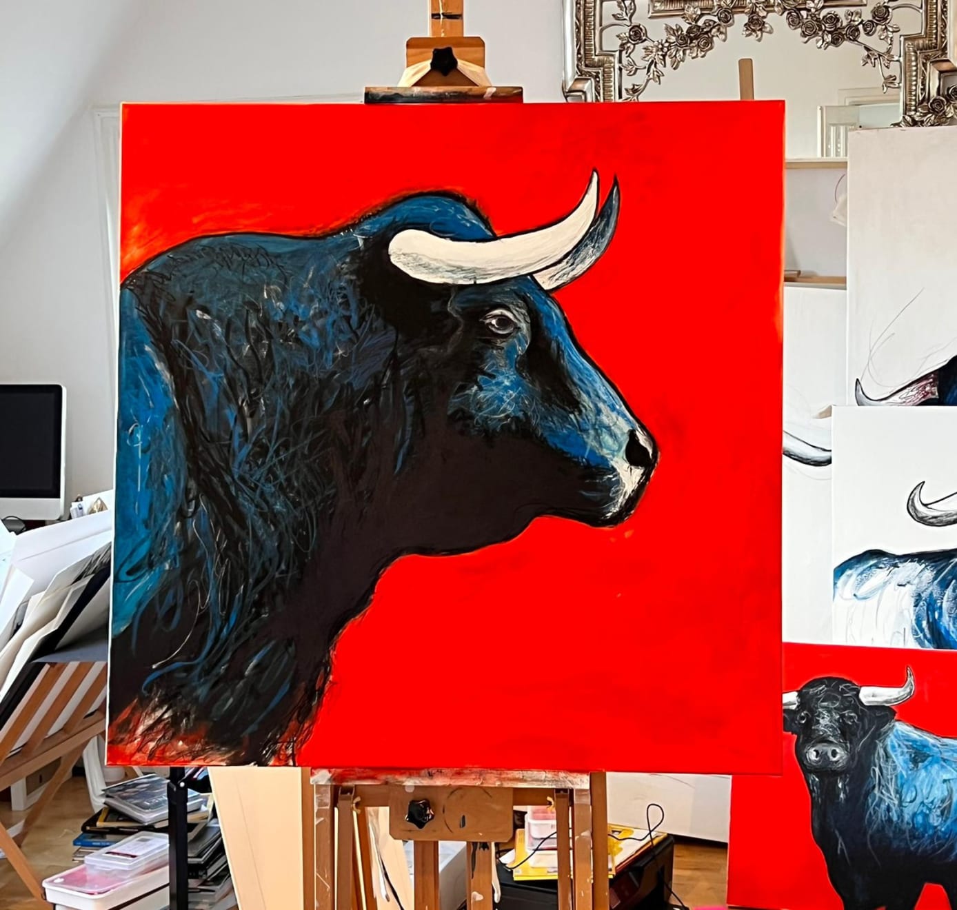 Shabs Beigh, Blue Bull Head 2 - Red, 2022
