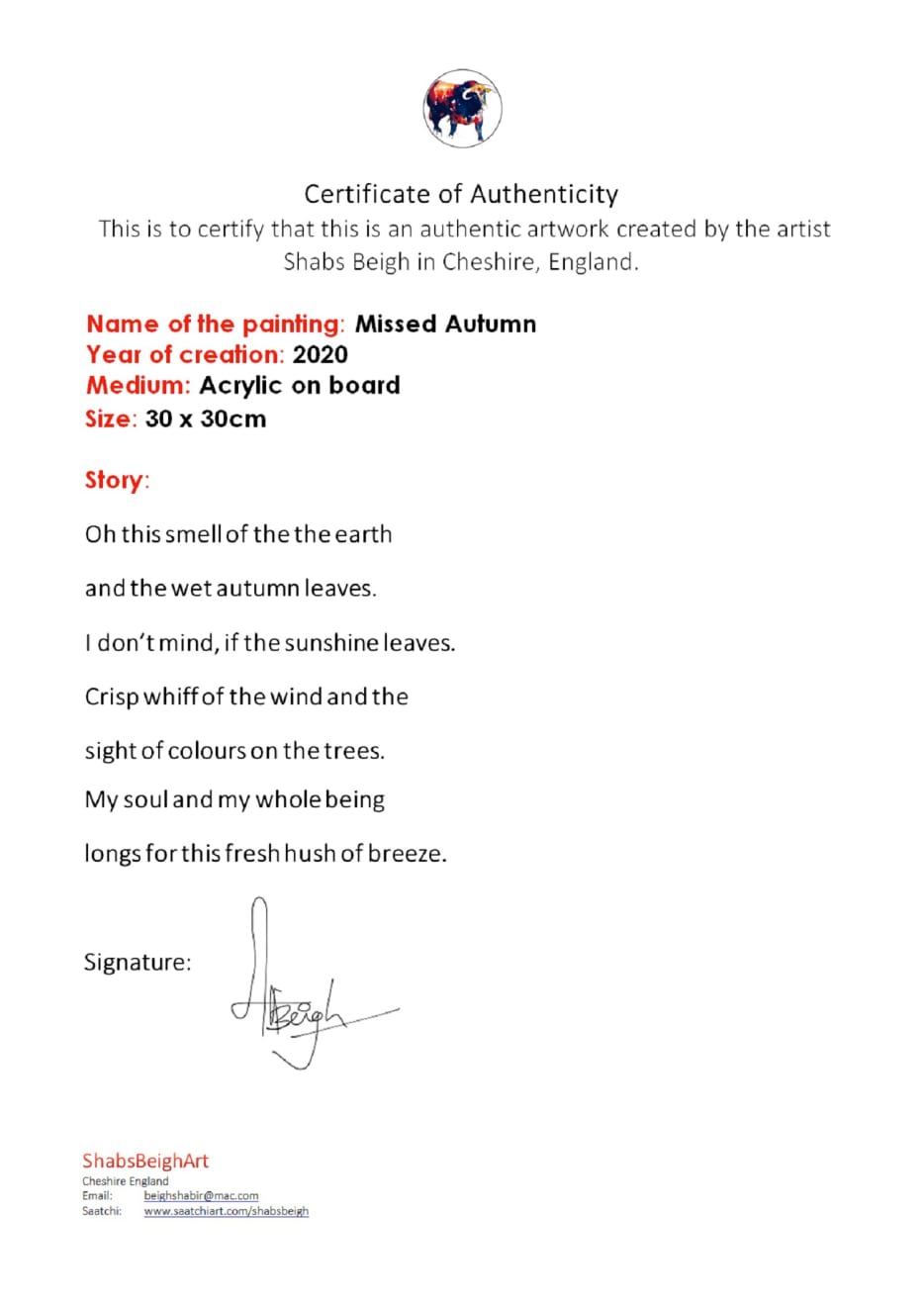 Shabs Beigh, Missed Autumn, 2020