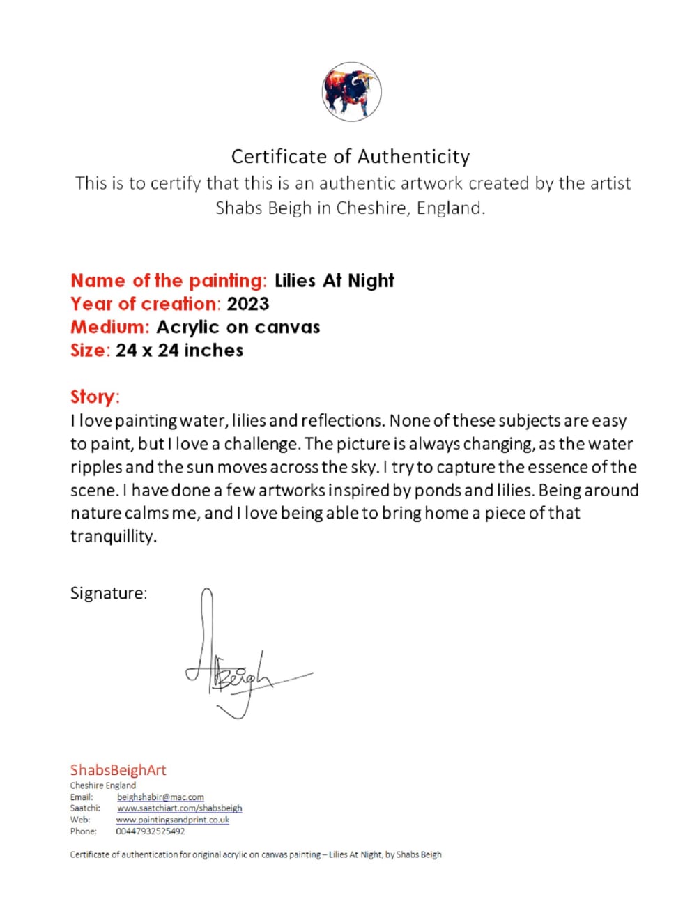 Shabs Beigh, Lilies At Night, 2023