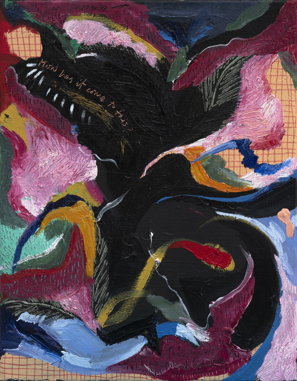 Michaela Yearwood-Dan Just smile (when there's nothing left to say), 2020 Oil, acrylic, pastel and ink on canvas 36 x 46 cm