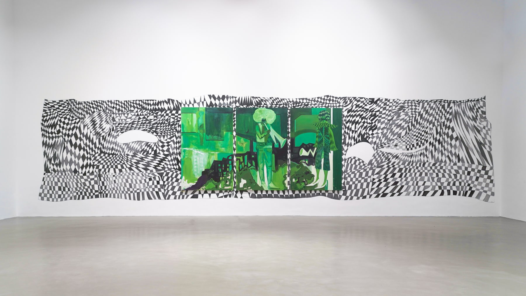 Installation shot of mural from 'The Listening Sweet 3 - Lagos: Andrew Pierre Hart', Tiwani Contemporary, Lagos, Nigeria, 2023