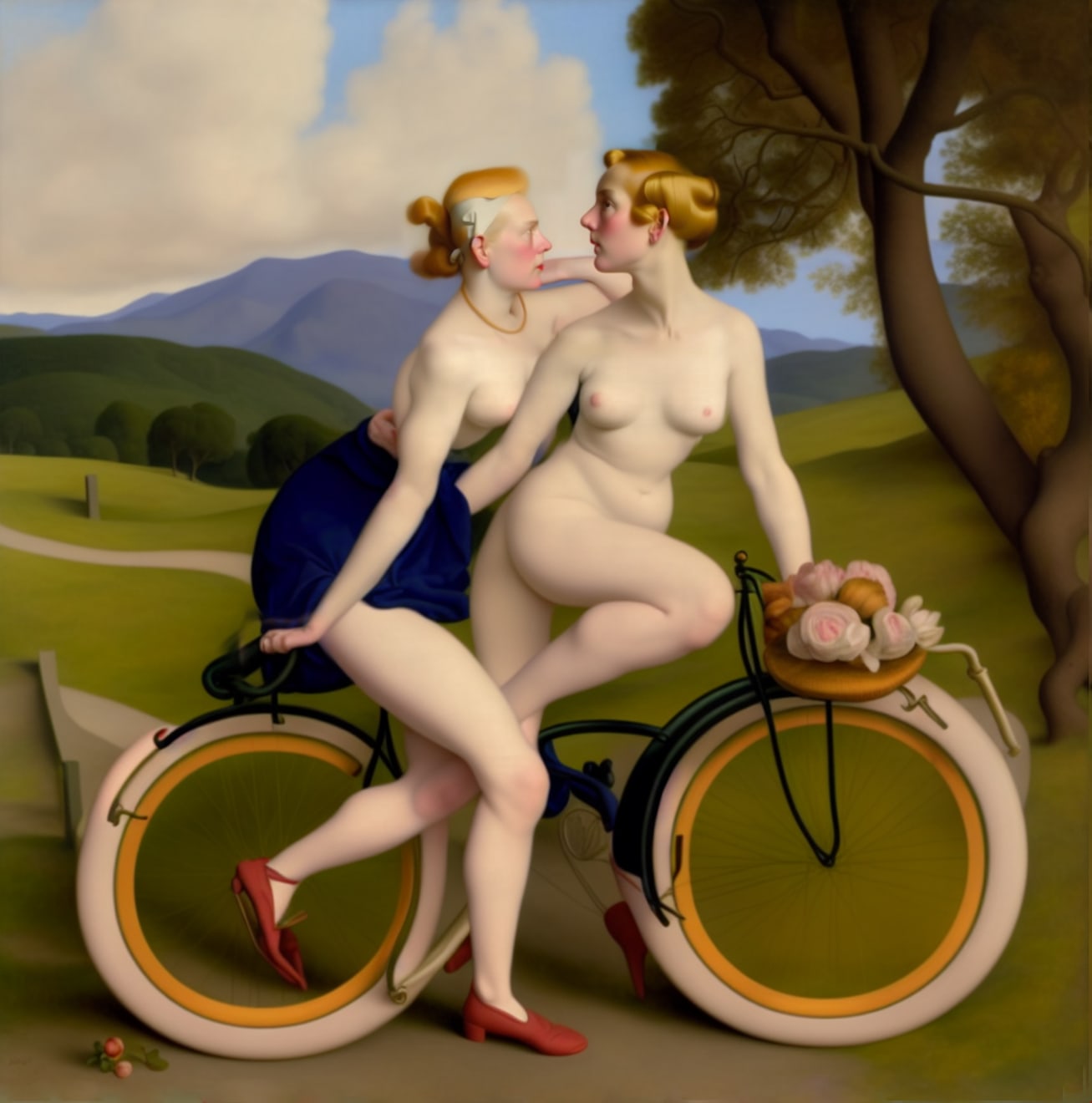 Wolfe von Lenkiewicz, Two Women on a Bicycle, 2022