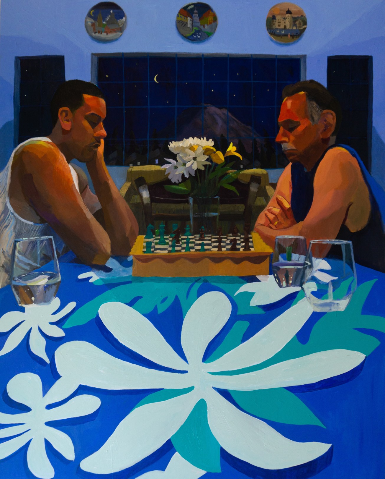 Chess with Dad (Mt. Rainier), 2021 Acrylic and oil pastel on cradled wood panel 152.5 x 122 cm. / 60 x 48 in.