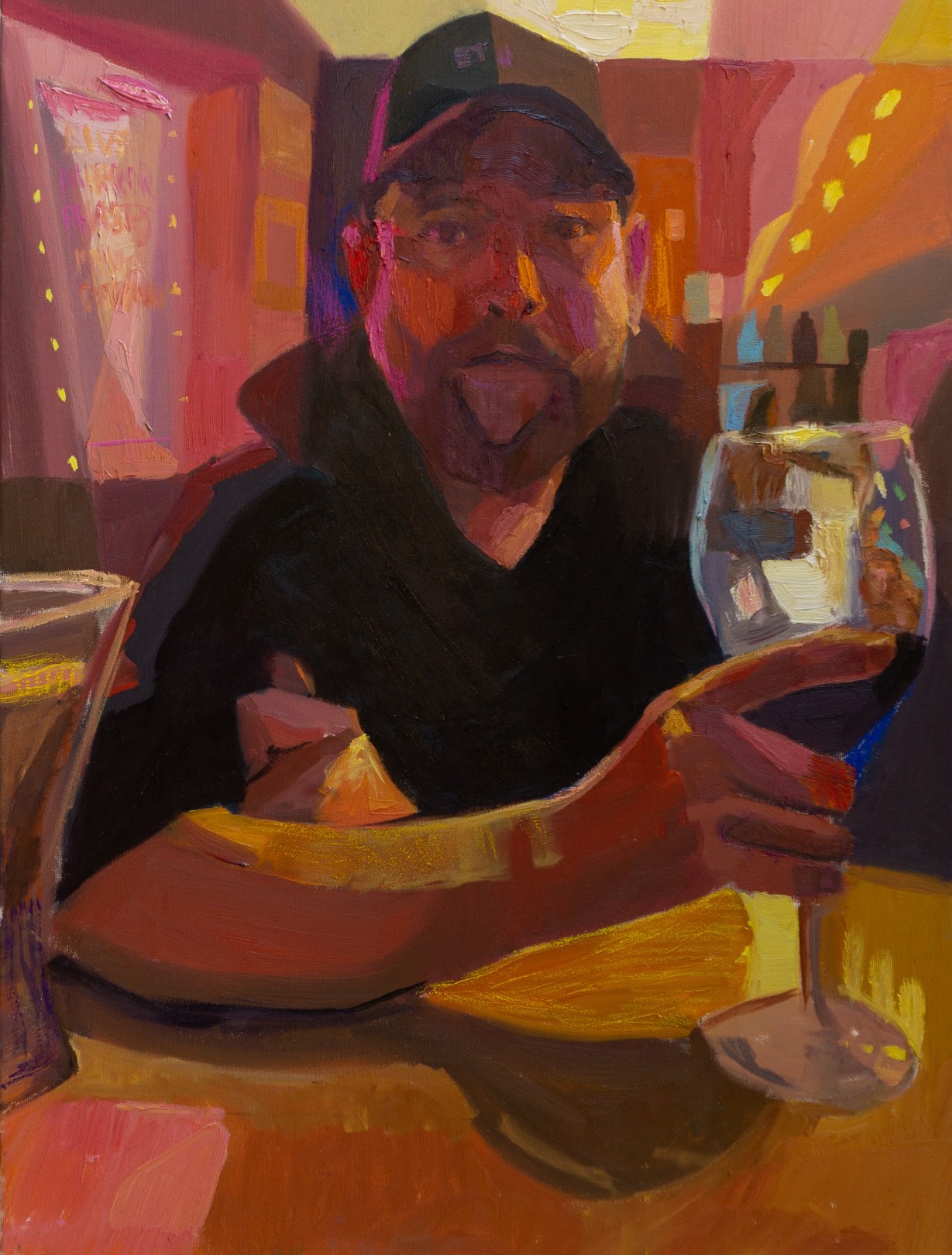 Jeremiah at No Name Bar, 2021 Oil and oil pastel on canvas 61 x 46 cm. / 24 x 18 in.