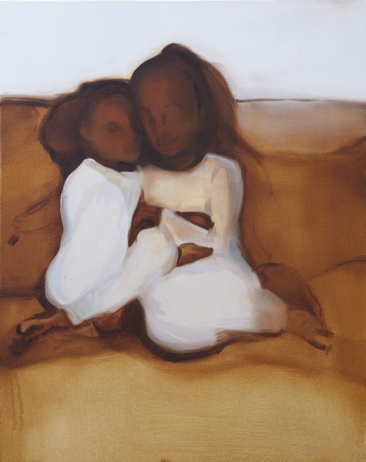 Aliyah and Fifi (on the couch), 2021 Oil on canvas 46 x 36 cm. / 18 x 14 in.