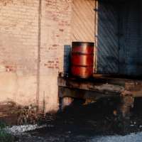 Red Barrel on loading dock