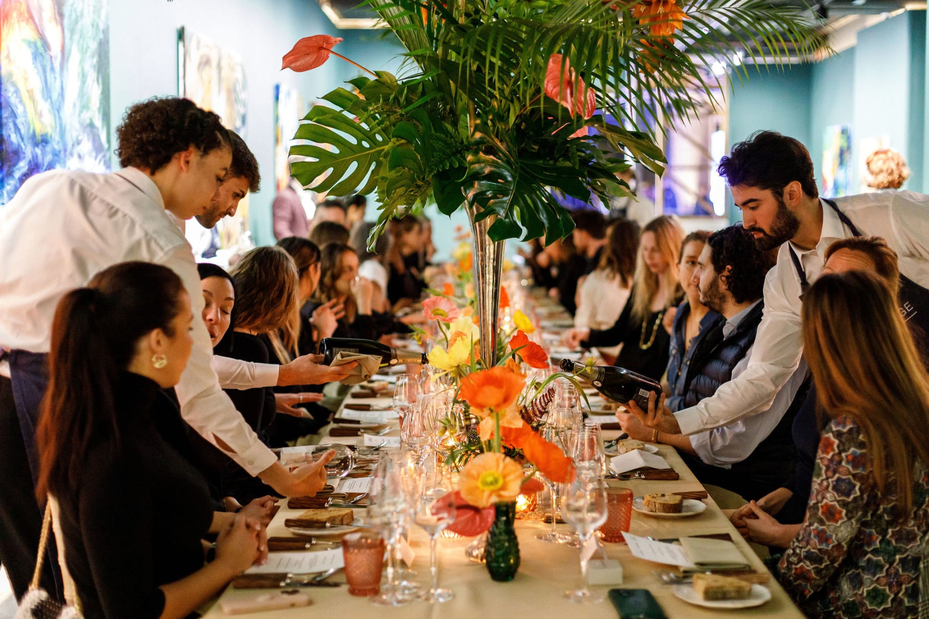 Sasha Ferré artist dinner catered by Lush by Tom Kerridge for the Morphogenesis exhibtion at 3 Hanover Square.