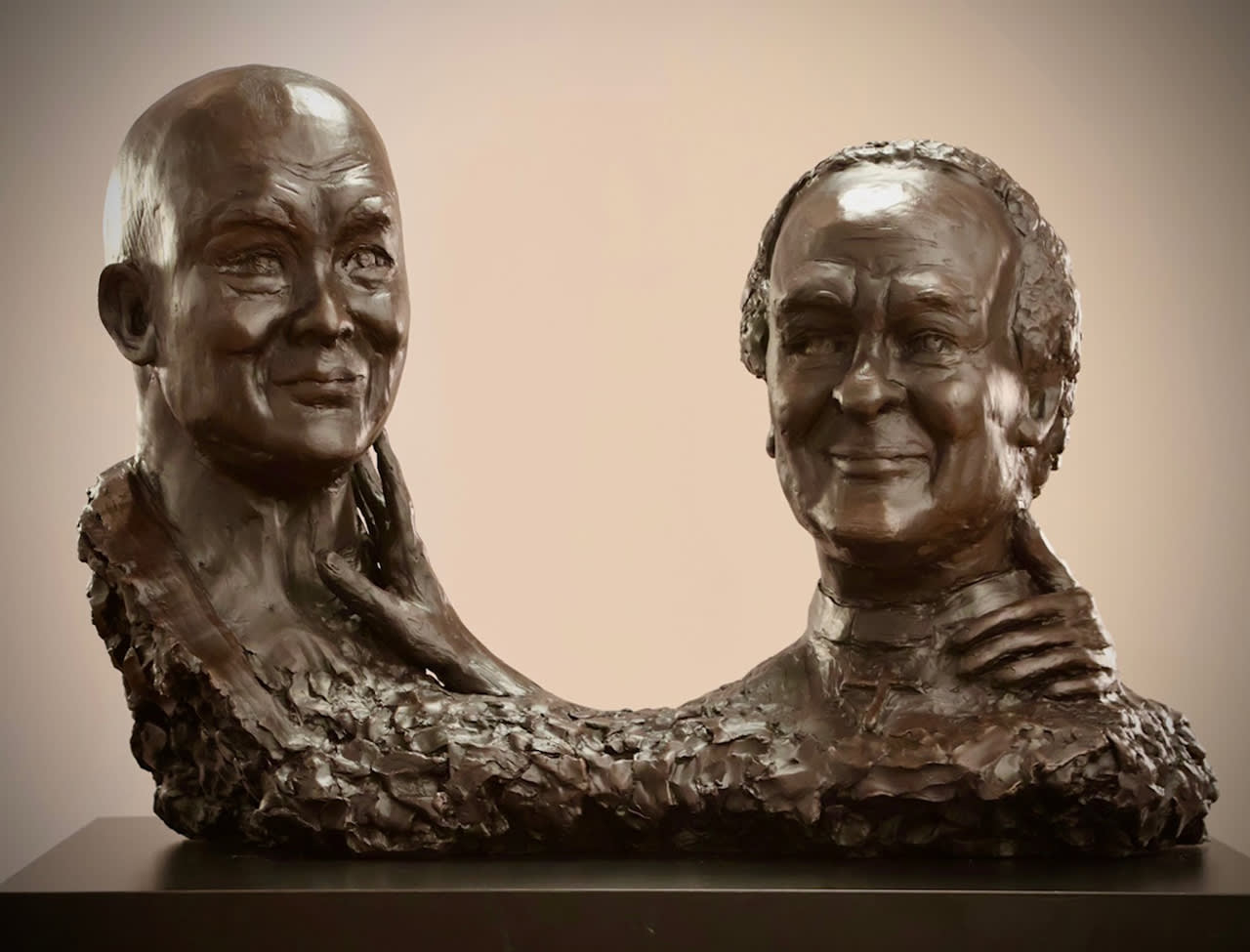 The Oneness of Humanity, The Dalai Lama and Archbishop Desmond Tutu, 2022, Bronze, 23 1/4 x 32 x 13 1/2...