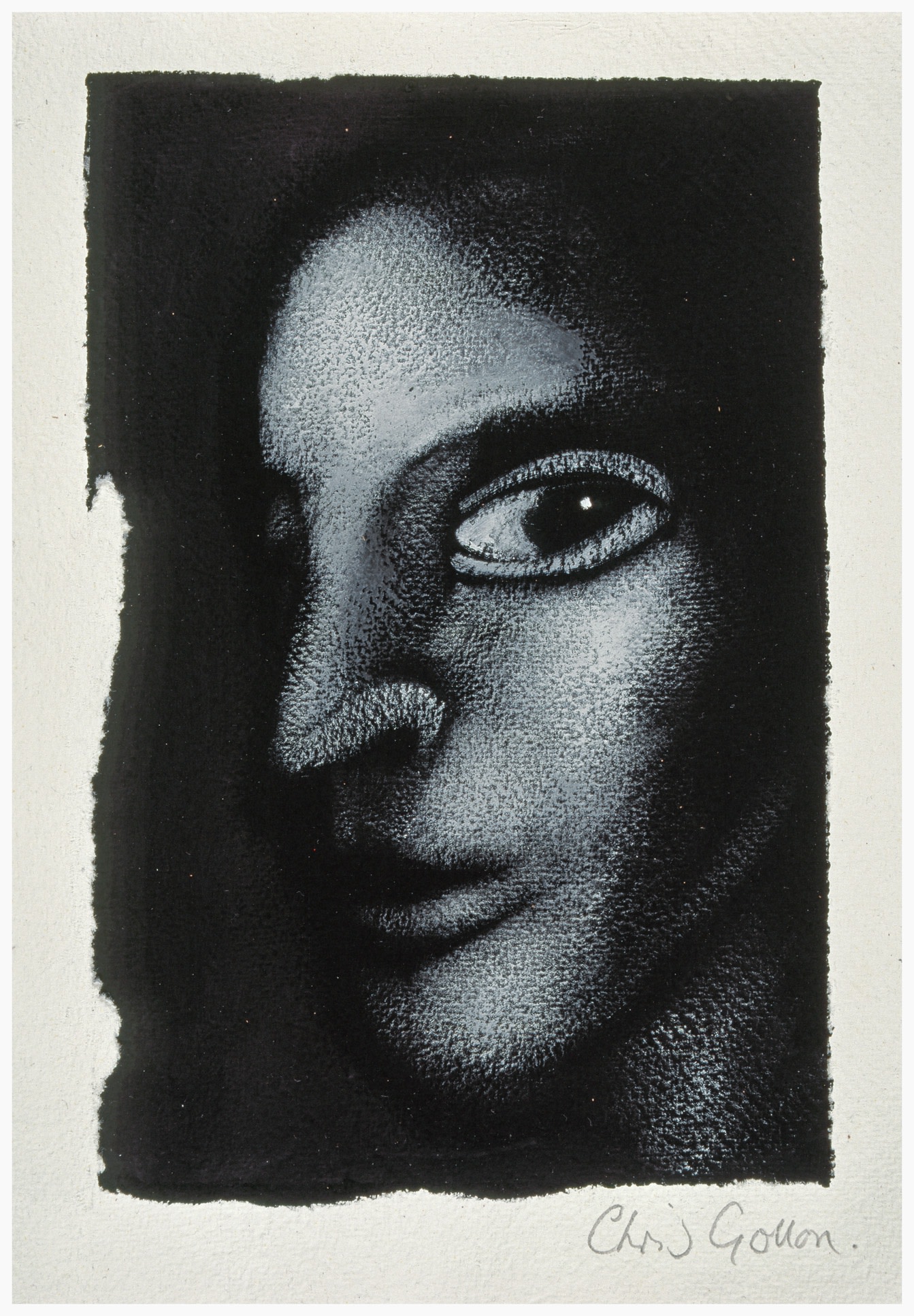Head, acrylic on khadi paper. 9 x 6 inches (23 x 15cm), 1999. Private Collection.