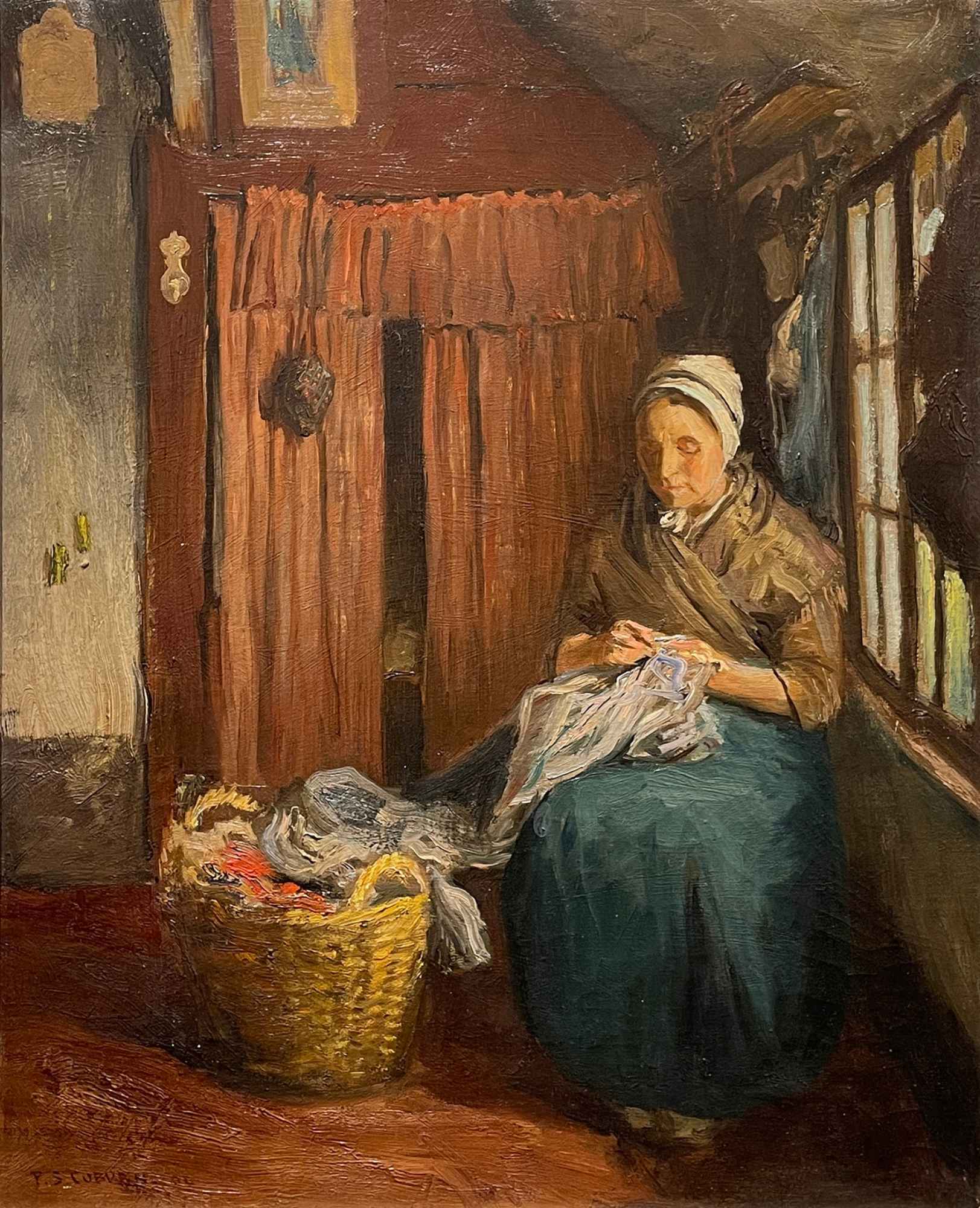 Interior Scene, Woman Knitting