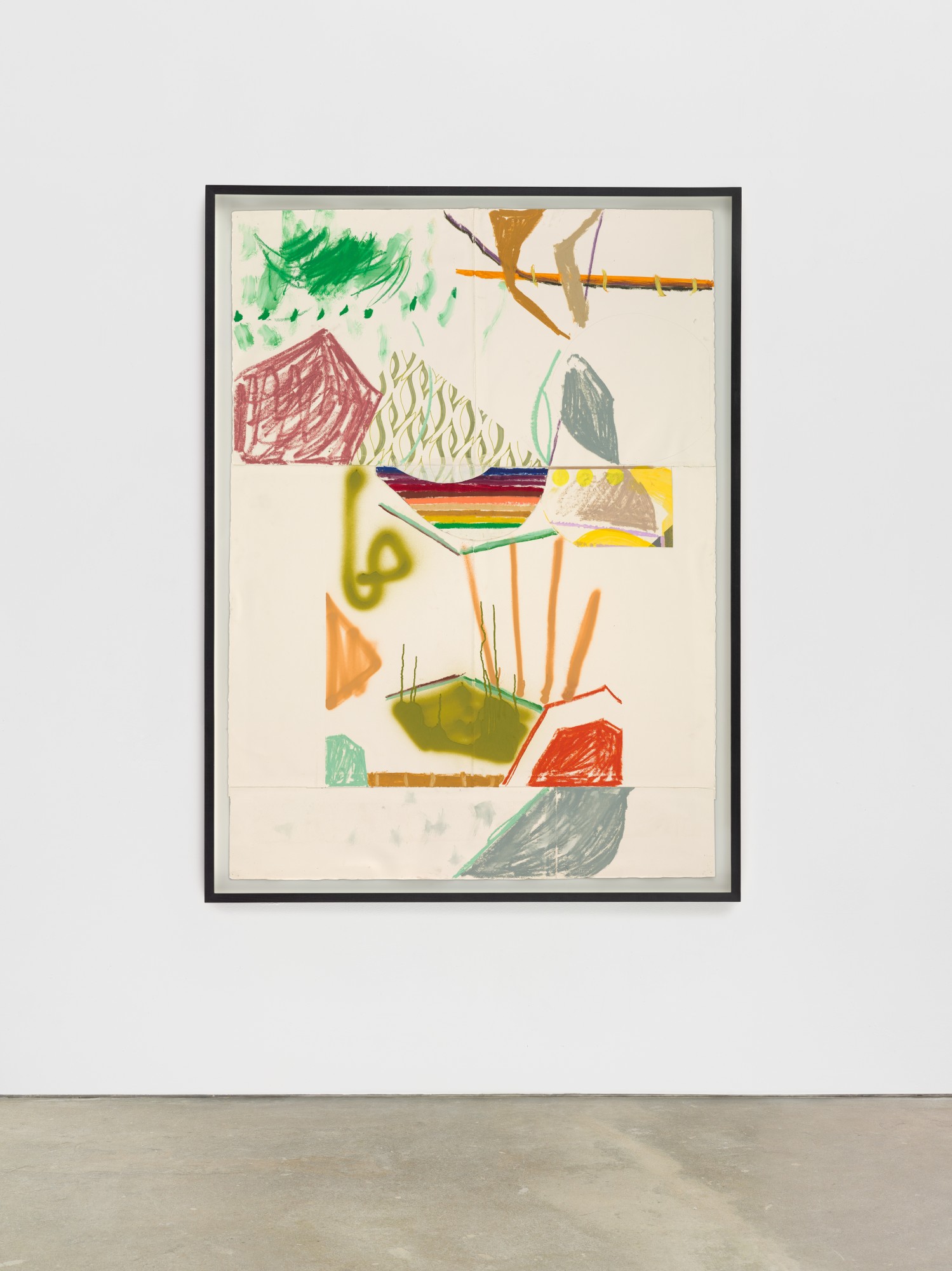 SOFTLY SPOKEN, 2016 acrylic, oil stick and spray paint on collaged paper 158 × 114 cm (62¼ × 44¾ in)