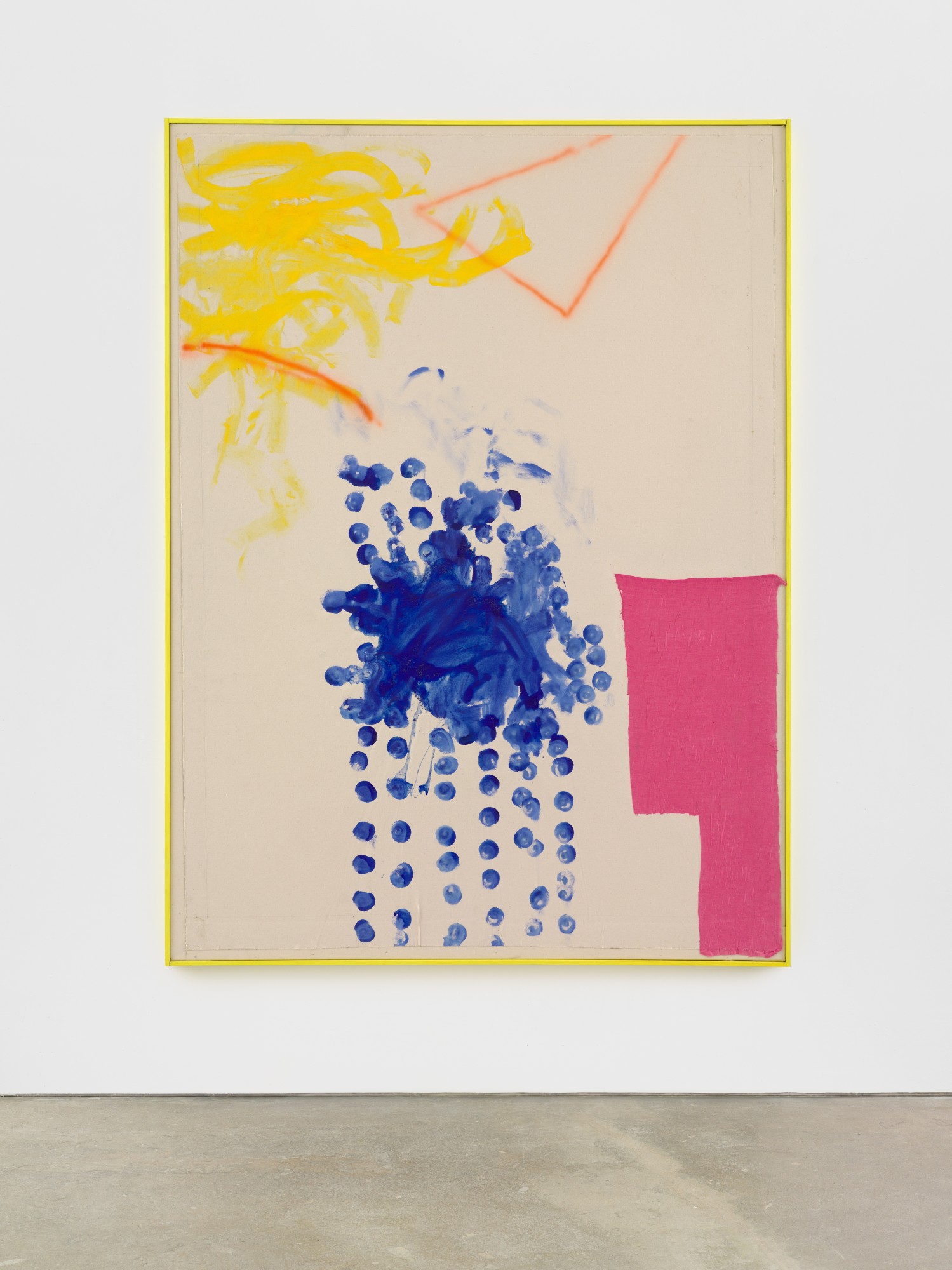 PLUNGE, 2020 pigment, acrylic medium, coloured cotton and air brush on canvas in artist's frame 184 × 137 cm (72½ × 54 in)