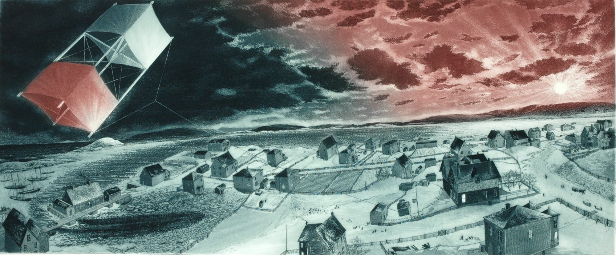 David Blackwood, Uncle Cluny's Kite over Wesleyville, 1989